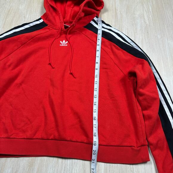 Adidas Red Hoodie Pullover Cropped Stripe Sleeve Leoflage Trefoil Sweater Large - Picture 9 of 15